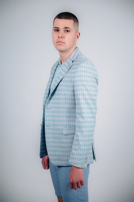 Синьо сако с мотив на ромбове