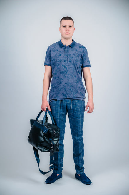 Син ленен панталон каре