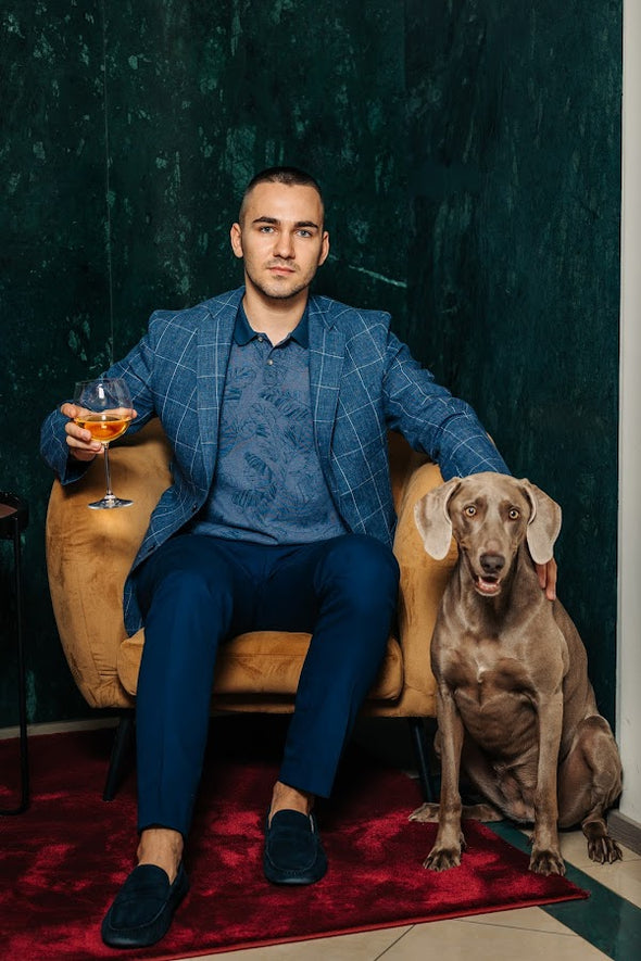 Тъмносиньо ленено сако с десен Portofino