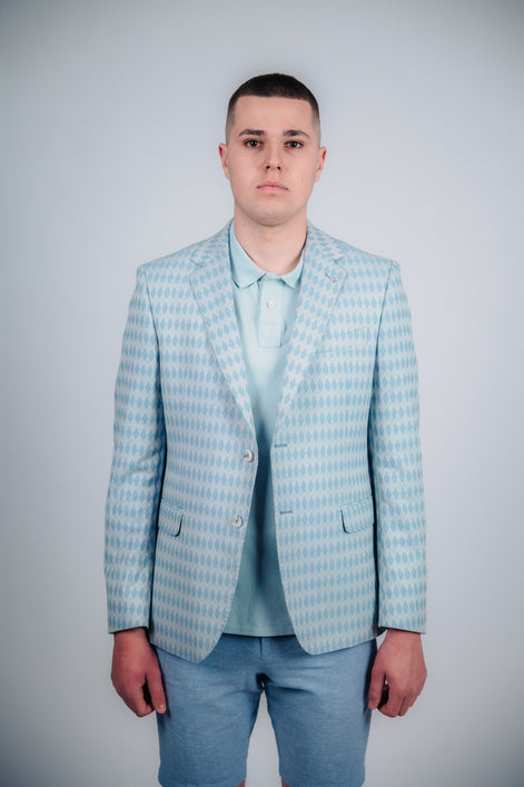 Синьо сако с мотив на ромбове