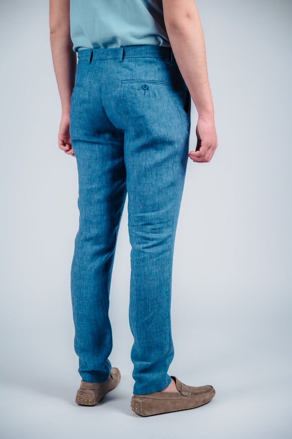 Син ленен панталон с връзки Bresso