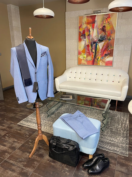 Мъжки светлосин костюм 100% Virgin Wool – лукс и комфорт на ново ниво К3