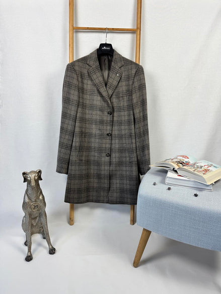 Вълнено палто тъмносиво каре